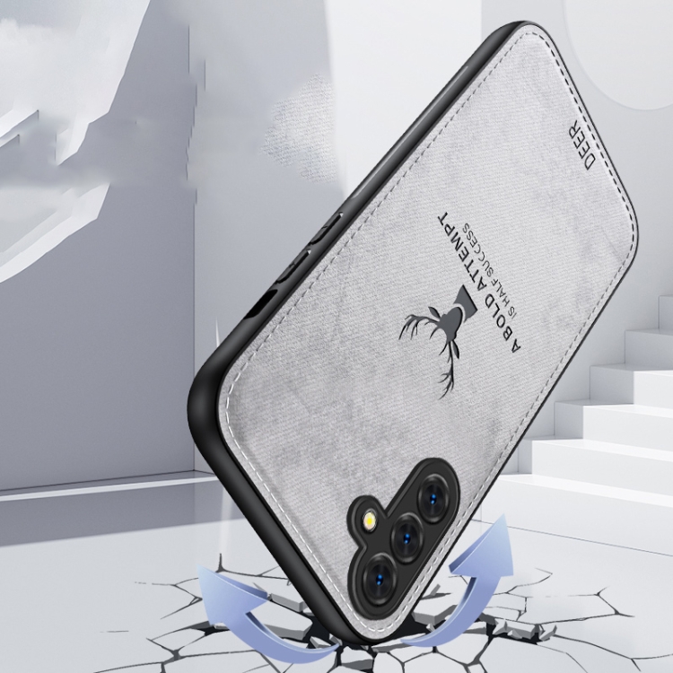 For Samsung Galaxy S24 FE 5G Deer Head Cloth Skin All-inclusive Phone Case(White) For Samsung Galaxy S24 FE 5G Deer Head Cloth Skin All-inclusive Phone Case(White)