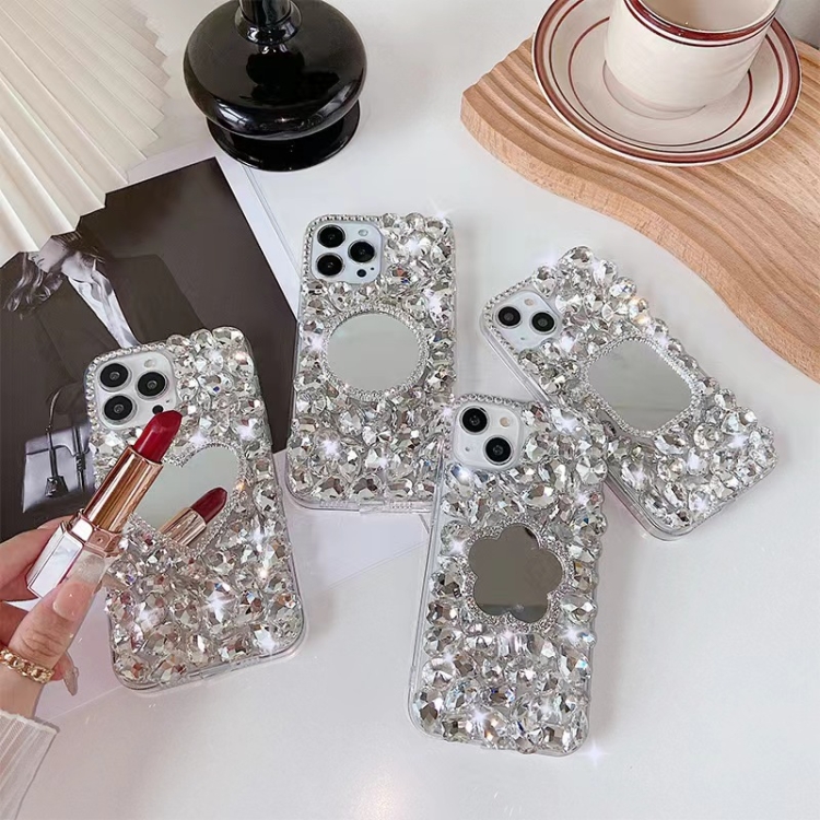 For iPhone 11 Pro Max Mirror Handmade Bling Rhinestone PC Phone