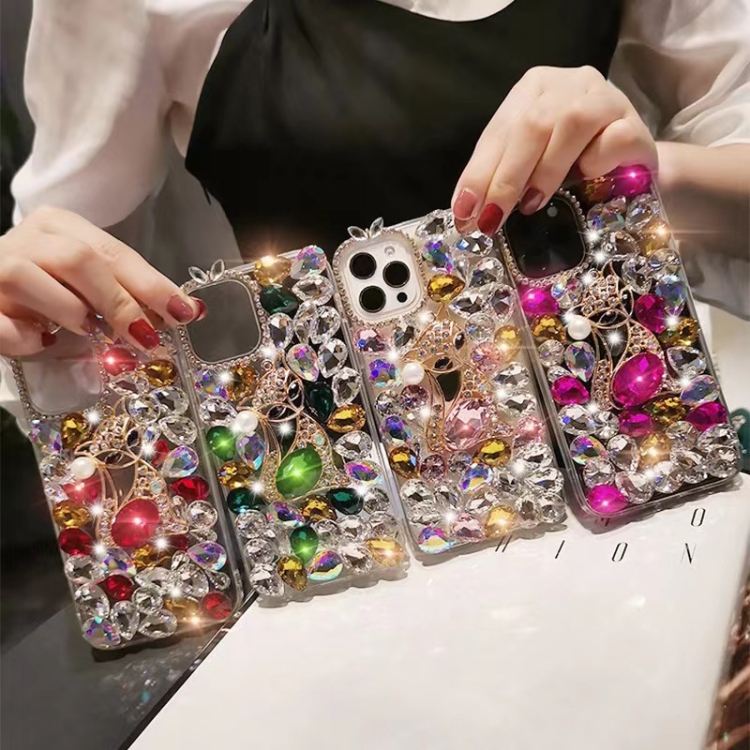 For iPhone 16 Handmade Bling Rhinestone Gemstone Fox PC Phone Case(Red) For iPhone 16 Handmade Bling Rhinestone Gemstone Fox PC Phone Case(Red)