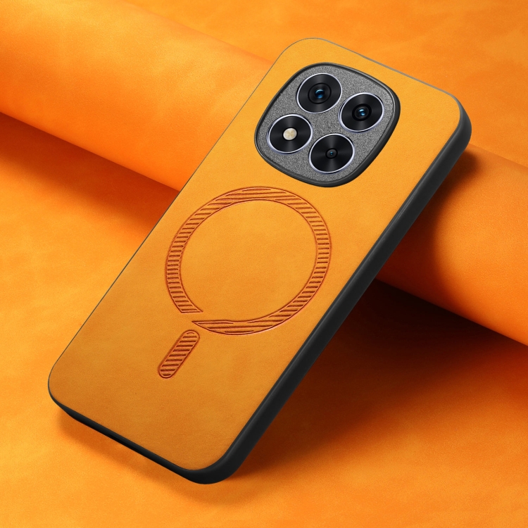 For Xiaomi Redmi Note 14 5G Solid Color Retro Magsafe PU Back Cover Phone Case(Yellow)