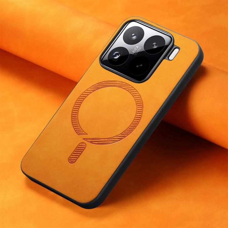 For Xiaomi 15 Pro Solid Color Retro Magsafe PU Back Cover Phone Case(Yellow)