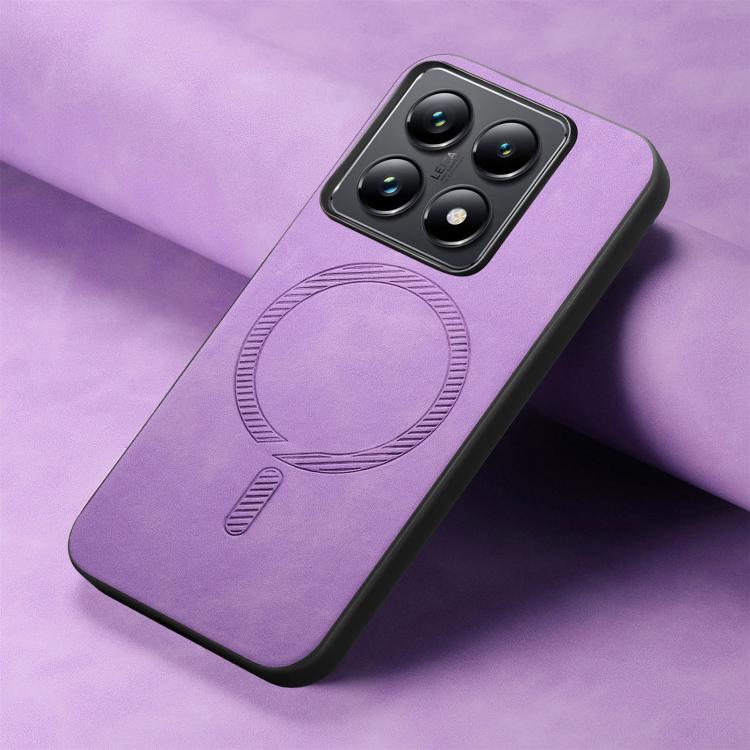 For Xiaomi 14T Solid Color Retro Magsafe PU Back Cover Phone Case(Purple)
