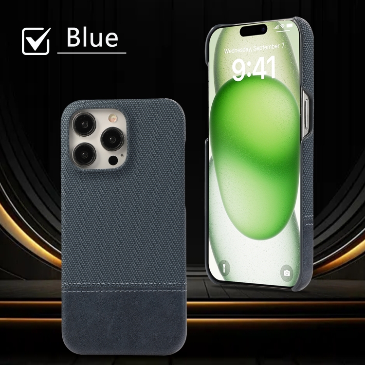 For iPhone 14 Stitching Cloth PU Shockproof Phone Case(Dark Blue) - 1