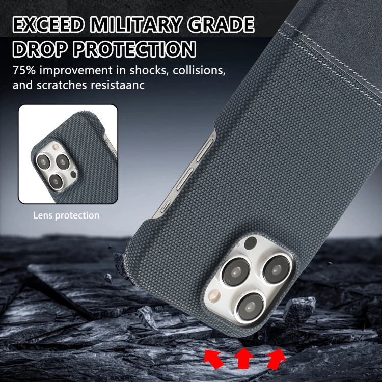 For iPhone 14 Stitching Cloth PU Shockproof Phone Case(Dark Blue) - 3