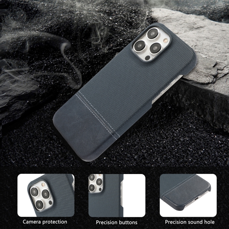 For iPhone 14 Stitching Cloth PU Shockproof Phone Case(Dark Blue) - 4