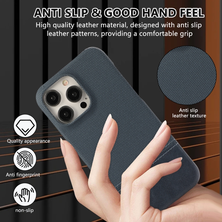 For iPhone 14 Stitching Cloth PU Shockproof Phone Case(Dark Blue) - 5