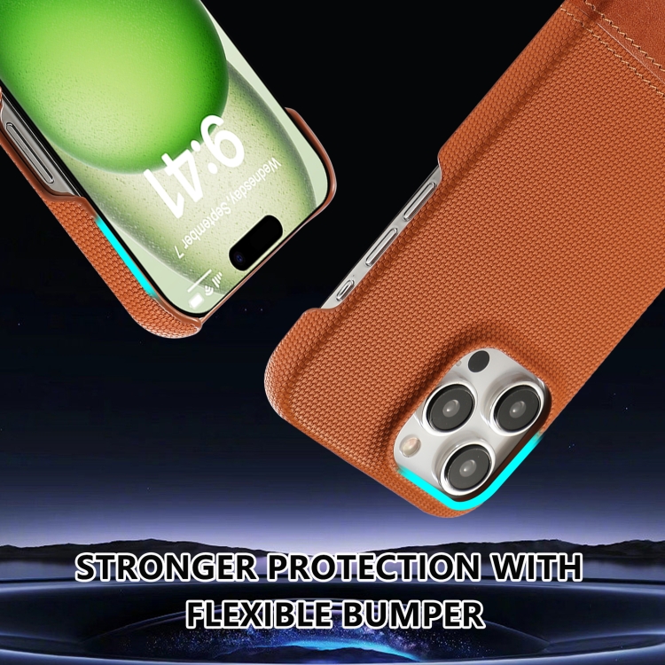 For iPhone 16 Stitching Cloth PU Shockproof Phone Case(Brown) For iPhone 16 Stitching Cloth PU Shockproof Phone Case(Brown)