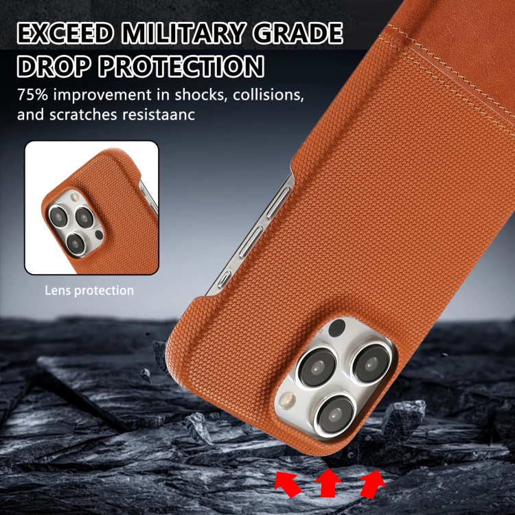For iPhone 16 Stitching Cloth PU Shockproof Phone Case(Brown) For iPhone 16 Stitching Cloth PU Shockproof Phone Case(Brown)