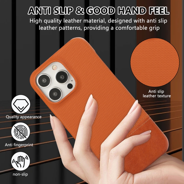 For iPhone 16 Stitching Cloth PU Shockproof Phone Case(Brown) For iPhone 16 Stitching Cloth PU Shockproof Phone Case(Brown)