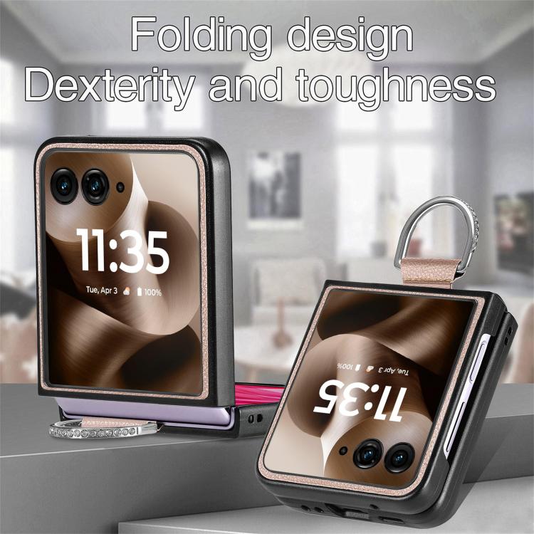 Motorola Razr 60 Ultra用 ライチテクスチャレザーリングフォールド