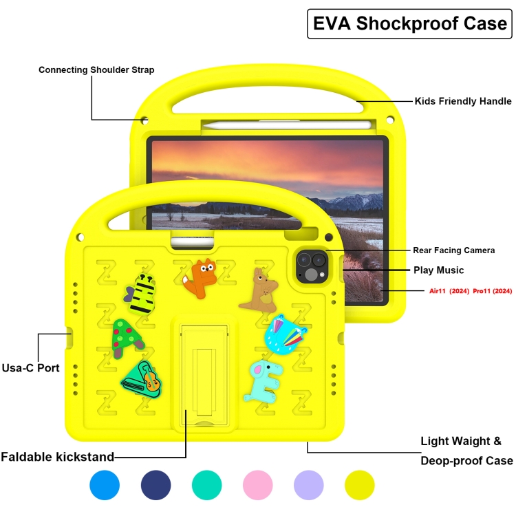 For iPad Air 11 2024 Cartoon Sparrow EVA Shockproof Tablet Case(Yellow) For iPad Air 11 2024 Cartoon Sparrow EVA Shockproof Tablet Case(Yellow)