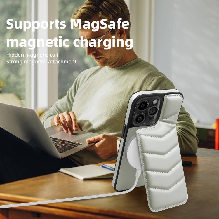 For iPhone 15 Plus Down Jacket Card Bag Holder MagSafe Phone Case(Grey) For iPhone 15 Plus Down Jacket Card Bag Holder MagSafe Phone Case(Grey)