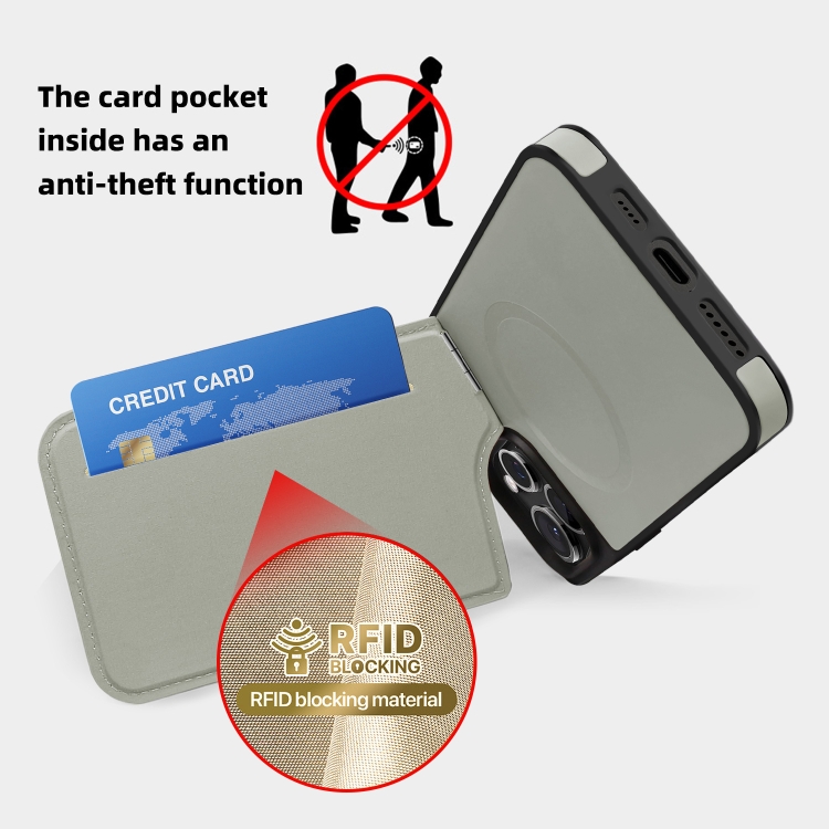 For iPhone 15 Plus Down Jacket Card Bag Holder MagSafe Phone Case(Grey) For iPhone 15 Plus Down Jacket Card Bag Holder MagSafe Phone Case(Grey)