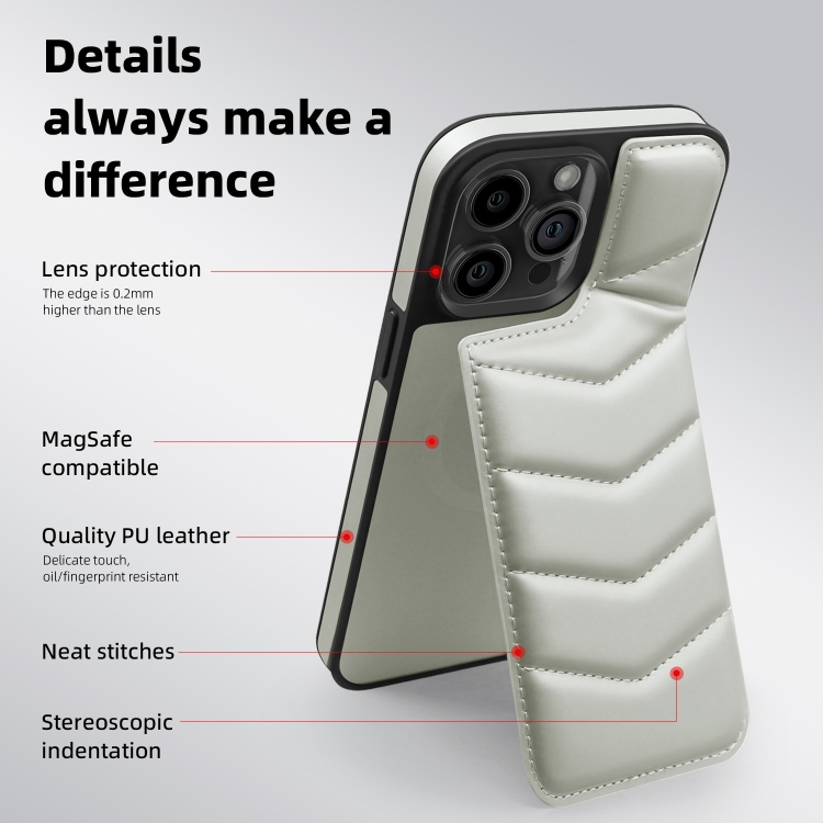 For iPhone 15 Plus Down Jacket Card Bag Holder MagSafe Phone Case(Grey) For iPhone 15 Plus Down Jacket Card Bag Holder MagSafe Phone Case(Grey)