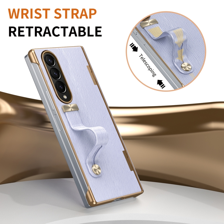 For Samsung Galaxy Z Fold4 Retractable Wrist Strap Invisible Stand Phone Case(Violets)