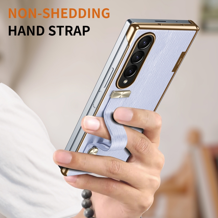 For Samsung Galaxy Z Fold4 Retractable Wrist Strap Invisible Stand Phone Case(Violets)