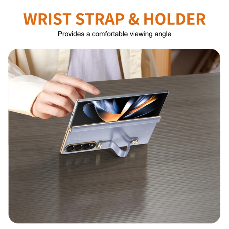 For Samsung Galaxy Z Fold4 Retractable Wrist Strap Invisible Stand Phone Case(Violets)