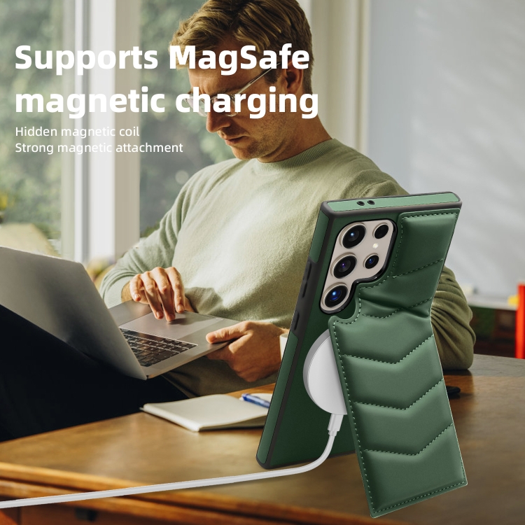For Samsung Galaxy S23 Ultra 5G Down Jacket Card Bag Holder MagSafe Phone Case(Dark Green) For Samsung Galaxy S23 Ultra 5G Down Jacket Card Bag Holder MagSafe Phone Case(Dark Green)