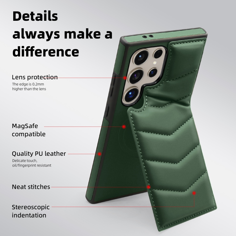 For Samsung Galaxy S23 Ultra 5G Down Jacket Card Bag Holder MagSafe Phone Case(Dark Green) For Samsung Galaxy S23 Ultra 5G Down Jacket Card Bag Holder MagSafe Phone Case(Dark Green)