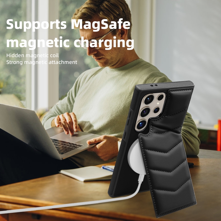 For Samsung Galaxy S24 Ultra 5G Down Jacket Card Bag Holder MagSafe Phone Case(Black) For Samsung Galaxy S24 Ultra 5G Down Jacket Card Bag Holder MagSafe Phone Case(Black)