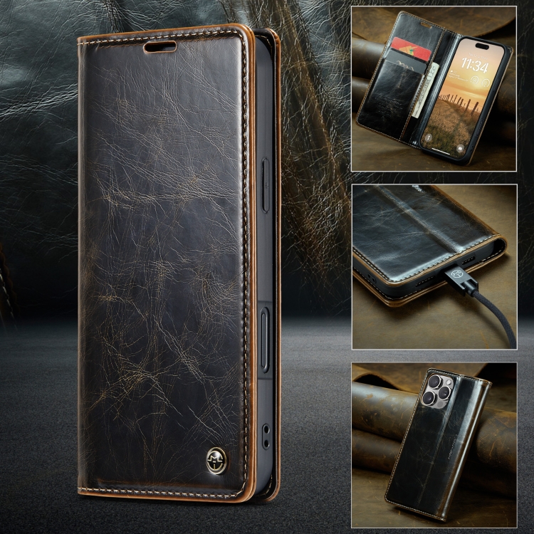 For iPhone 16 Pro CaseMe 003 Crazy Horse Texture Flip Leather Phone Case(Coffee) For iPhone 16 Pro CaseMe 003 Crazy Horse Texture Flip Leather Phone Case(Coffee)