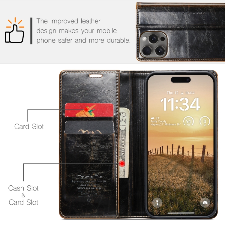 For iPhone 16 Pro CaseMe 003 Crazy Horse Texture Flip Leather Phone Case(Coffee) For iPhone 16 Pro CaseMe 003 Crazy Horse Texture Flip Leather Phone Case(Coffee)