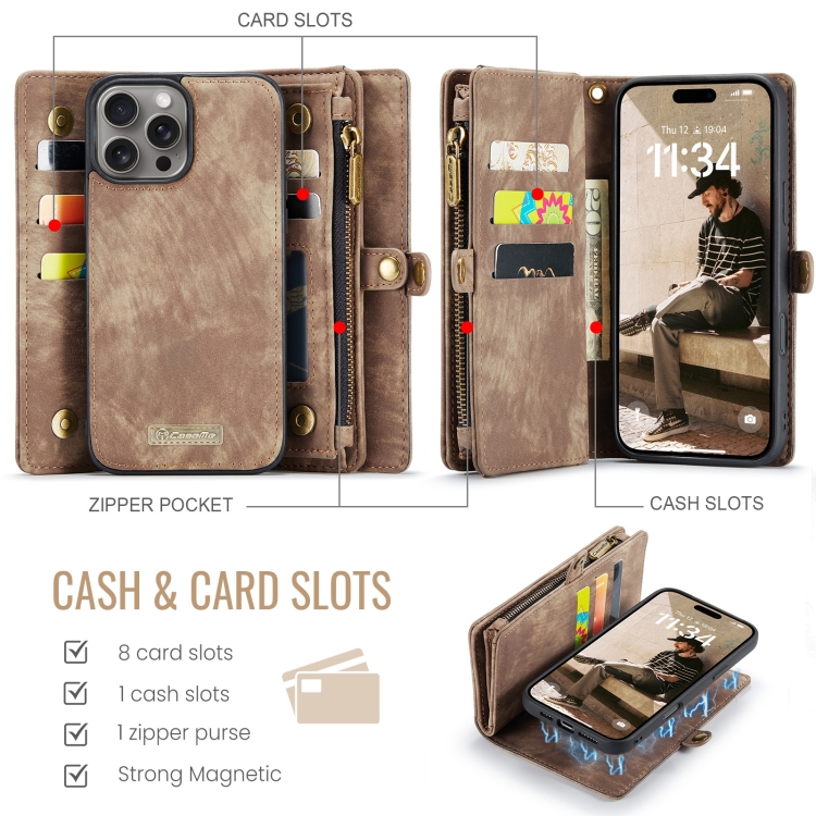 For iPhone 16 Pro CaseMe 008 Detachable Multifunctional Leather Phone Case(Brown) For iPhone 16 Pro CaseMe 008 Detachable Multifunctional Leather Phone Case(Brown)