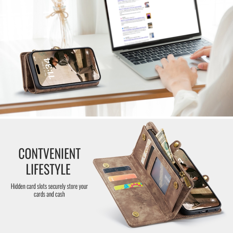 For iPhone 16 Pro CaseMe 008 Detachable Multifunctional Leather Phone Case(Brown) For iPhone 16 Pro CaseMe 008 Detachable Multifunctional Leather Phone Case(Brown)