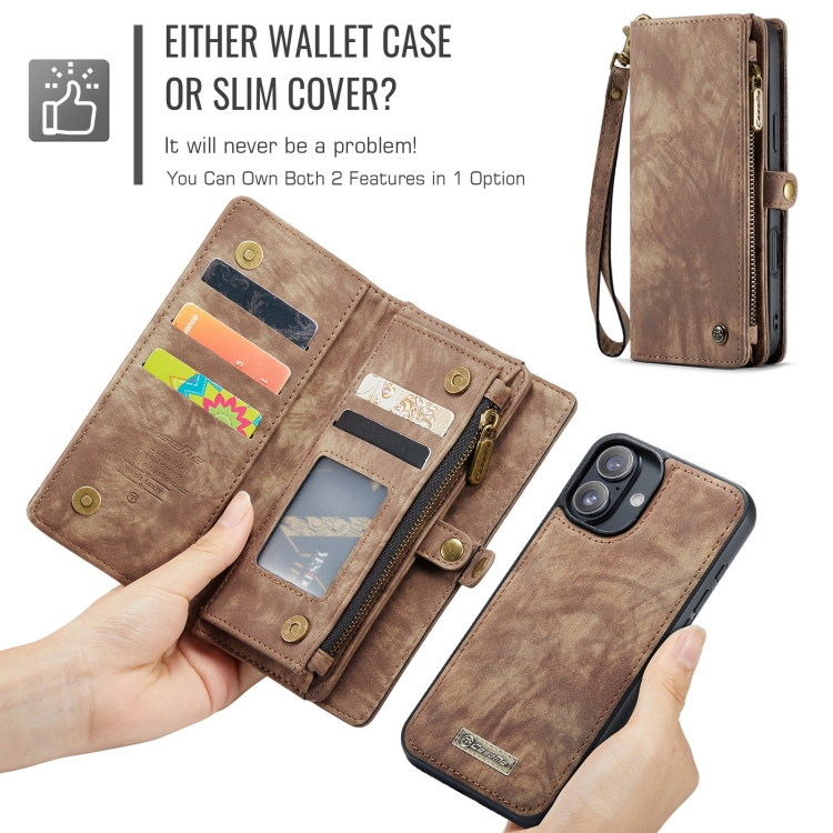 For iPhone 16 CaseMe 008 Detachable Multifunctional Leather Phone Case(Brown) For iPhone 16 CaseMe 008 Detachable Multifunctional Leather Phone Case(Brown)