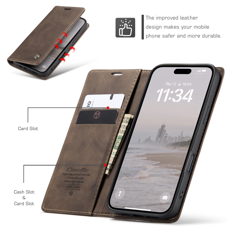 For iPhone 16 CaseMe 013 Multifunctional Horizontal Flip Leather Phone Case(Coffee) For iPhone 16 CaseMe 013 Multifunctional Horizontal Flip Leather Phone Case(Coffee)