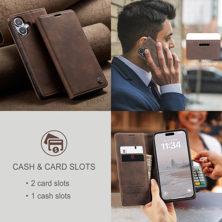 For iPhone 16 CaseMe 013 Multifunctional Horizontal Flip Leather Phone Case(Coffee) For iPhone 16 CaseMe 013 Multifunctional Horizontal Flip Leather Phone Case(Coffee)