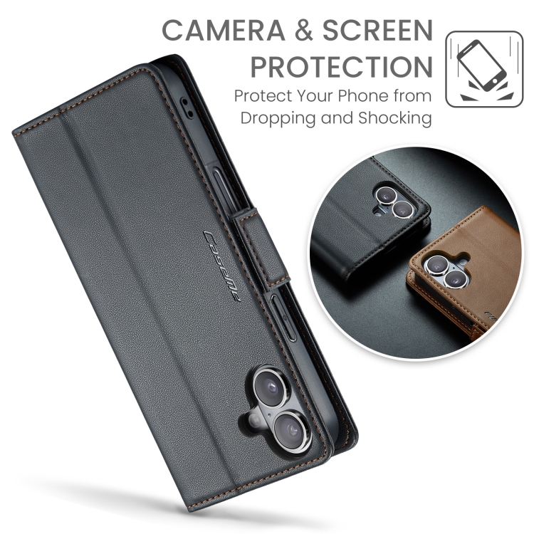 For iPhone 16 CaseMe 023 Butterfly Buckle Litchi Texture RFID Anti-theft Leather Phone Case(Black) For iPhone 16 CaseMe 023 Butterfly Buckle Litchi Texture RFID Anti-theft Leather Phone Case(Black)
