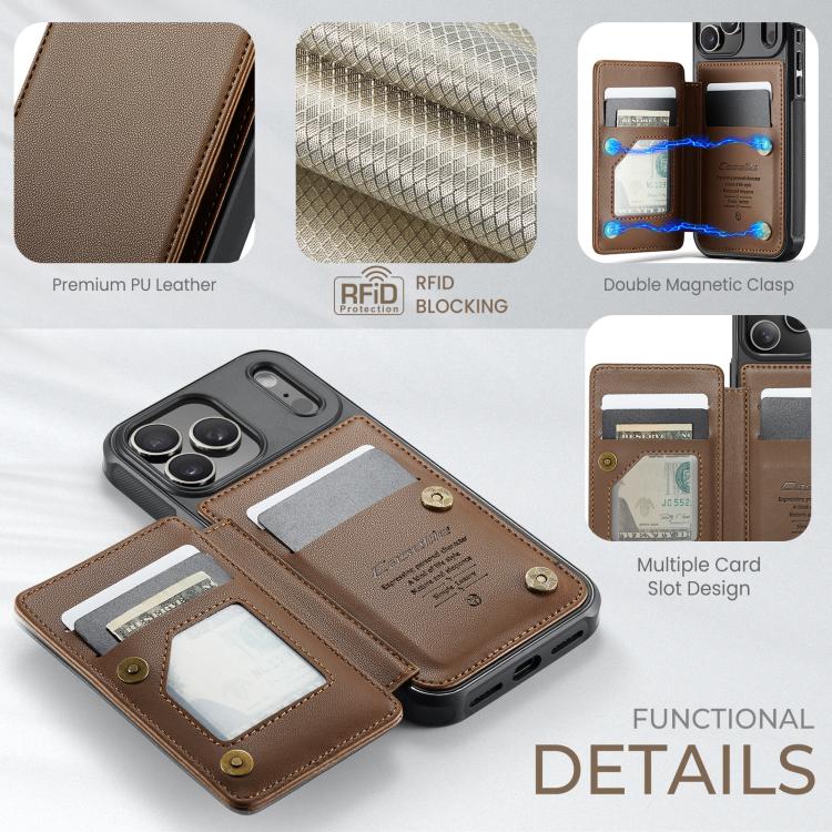 For iPhone 17 Pro Max CaseMe C22 Card Slots Holder RFID Anti-theft Phone Case(Brown) - 1