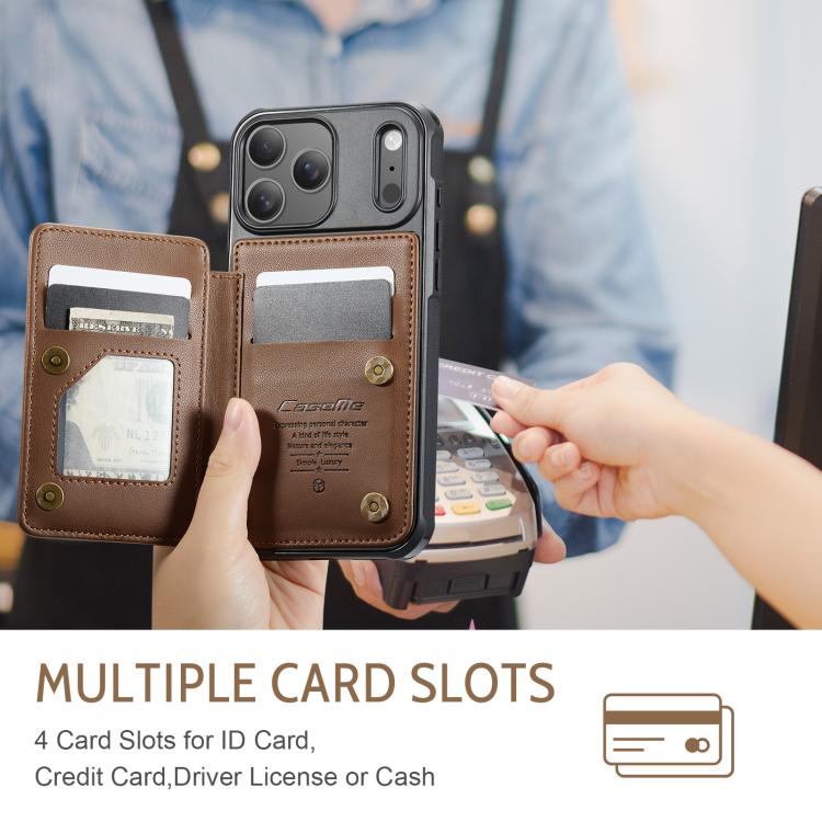 For iPhone 17 Pro Max CaseMe C22 Card Slots Holder RFID Anti-theft Phone Case(Brown) - 2
