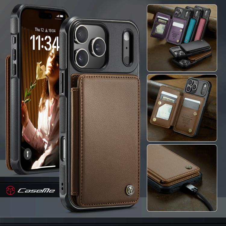 For iPhone 17 Pro Max CaseMe C22 Card Slots Holder RFID Anti-theft Phone Case(Brown) - 3