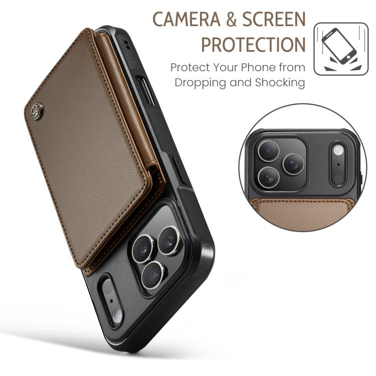 For iPhone 17 Pro Max CaseMe C22 Card Slots Holder RFID Anti-theft Phone Case(Brown) - 5