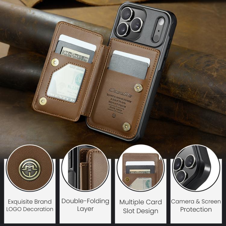 For iPhone 17 Pro Max CaseMe C22 Card Slots Holder RFID Anti-theft Phone Case(Brown) - 9