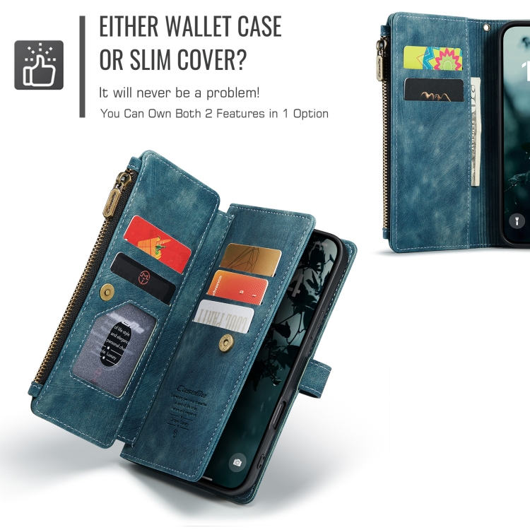 For iPhone 16 Pro CaseMe C30 Card Slots Zipper Wallet Leather Phone Case(Blue) For iPhone 16 Pro CaseMe C30 Card Slots Zipper Wallet Leather Phone Case(Blue)