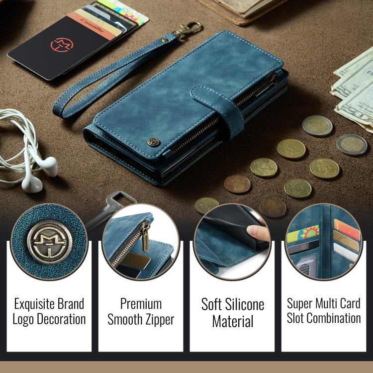 For iPhone 16 Pro CaseMe C30 Card Slots Zipper Wallet Leather Phone Case(Blue) For iPhone 16 Pro CaseMe C30 Card Slots Zipper Wallet Leather Phone Case(Blue)