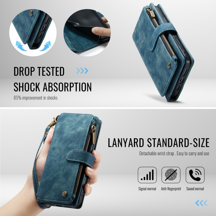 For iPhone 16 Pro CaseMe C30 Card Slots Zipper Wallet Leather Phone Case(Blue) For iPhone 16 Pro CaseMe C30 Card Slots Zipper Wallet Leather Phone Case(Blue)