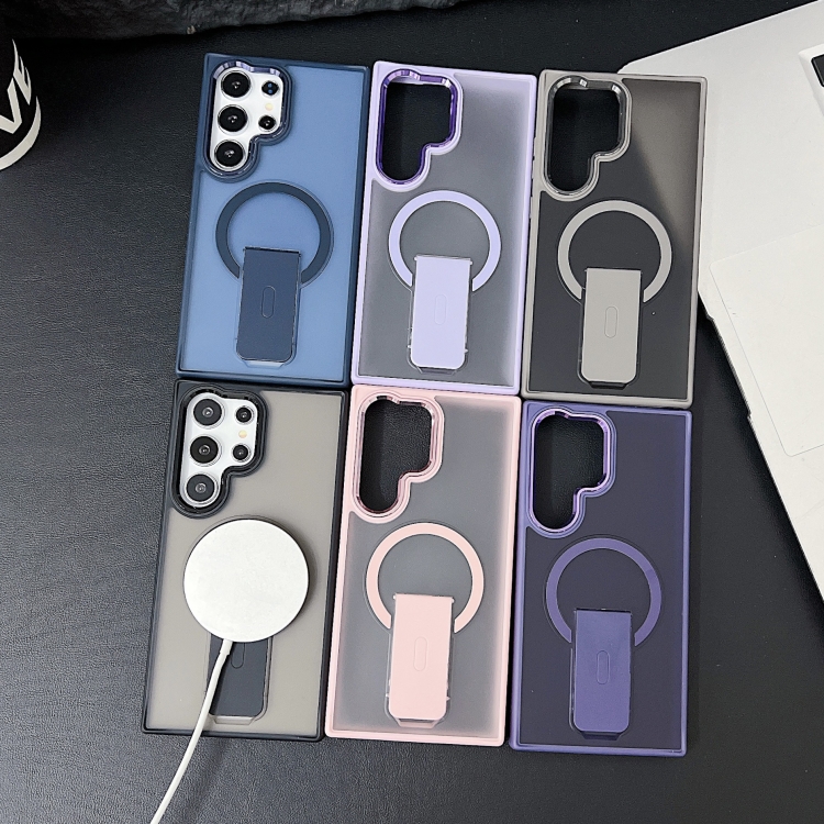 For Samsung Galaxy S23 Ultra 5G Acrylic Hybrid TPU MagSafe Holder Phone Case(Pink)
