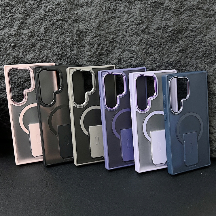 For Samsung Galaxy S23 Ultra 5G Acrylic Hybrid TPU MagSafe Holder Phone Case(Pink)