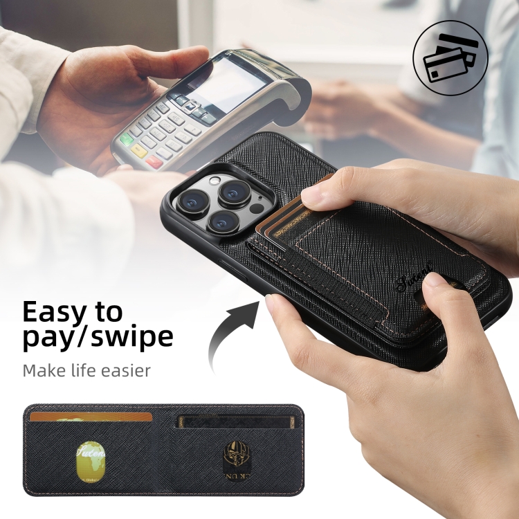 For iPhone 15 Pro Max Suteni H17 Cross Grain Leather MagSafe Detachable Wallet Phone Case(Black) For iPhone 15 Pro Max Suteni H17 Cross Grain Leather MagSafe Detachable Wallet Phone Case(Black)