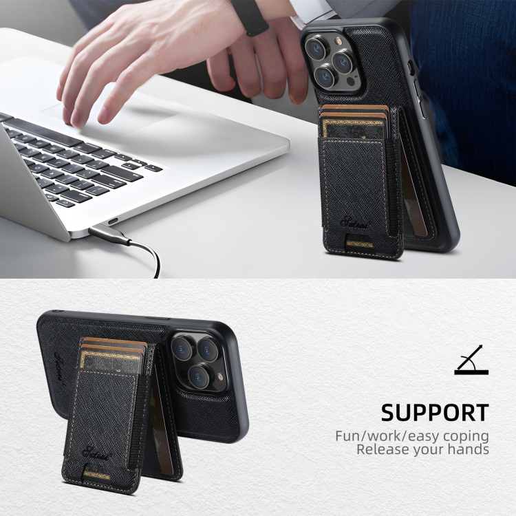 For iPhone 15 Pro Max Suteni H17 Cross Grain Leather MagSafe Detachable Wallet Phone Case(Black) For iPhone 15 Pro Max Suteni H17 Cross Grain Leather MagSafe Detachable Wallet Phone Case(Black)