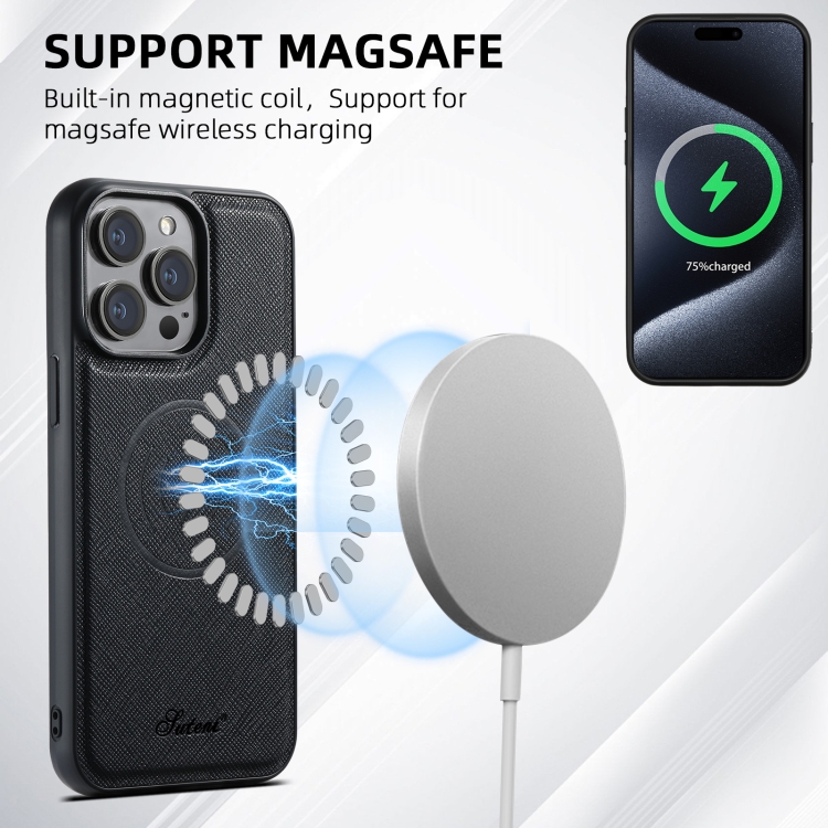 For iPhone 15 Pro Max Suteni H17 Cross Grain Leather MagSafe Detachable Wallet Phone Case(Black) For iPhone 15 Pro Max Suteni H17 Cross Grain Leather MagSafe Detachable Wallet Phone Case(Black)