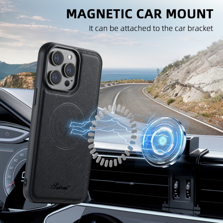 For iPhone 15 Pro Max Suteni H17 Cross Grain Leather MagSafe Detachable Wallet Phone Case(Black) For iPhone 15 Pro Max Suteni H17 Cross Grain Leather MagSafe Detachable Wallet Phone Case(Black)