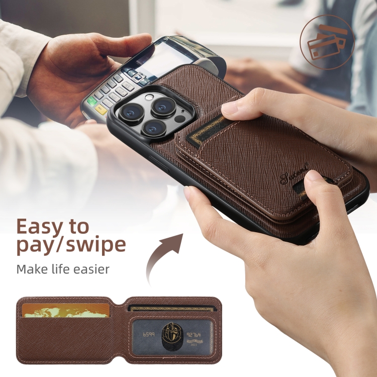 For iPhone 12 Suteni H18 Cross Grain MagSafe Wallet Leather Phone Case(Brown) For iPhone 12 Suteni H18 Cross Grain MagSafe Wallet Leather Phone Case(Brown)