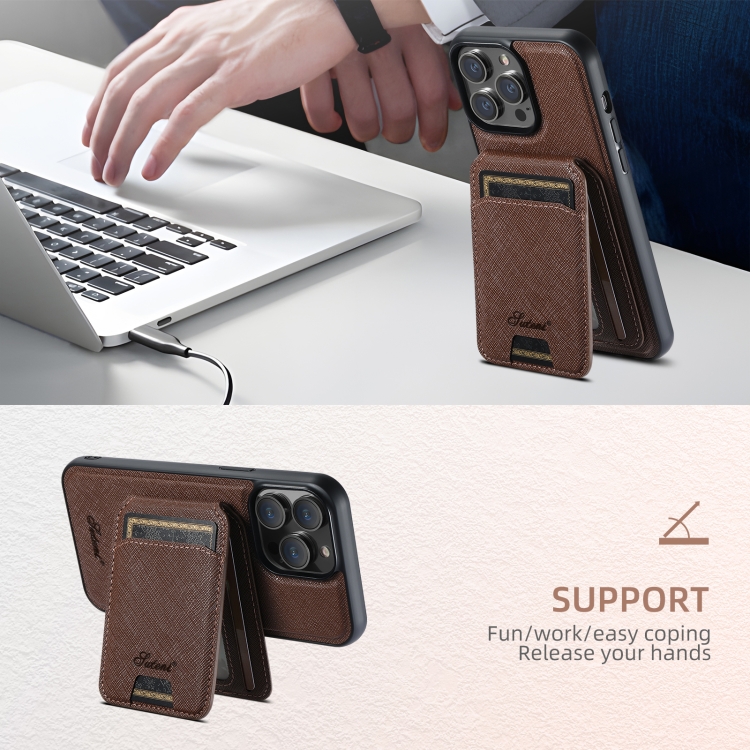 For iPhone 12 Suteni H18 Cross Grain MagSafe Wallet Leather Phone Case(Brown) For iPhone 12 Suteni H18 Cross Grain MagSafe Wallet Leather Phone Case(Brown)