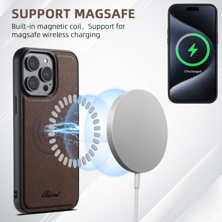 For iPhone 12 Suteni H18 Cross Grain MagSafe Wallet Leather Phone Case(Brown) For iPhone 12 Suteni H18 Cross Grain MagSafe Wallet Leather Phone Case(Brown)