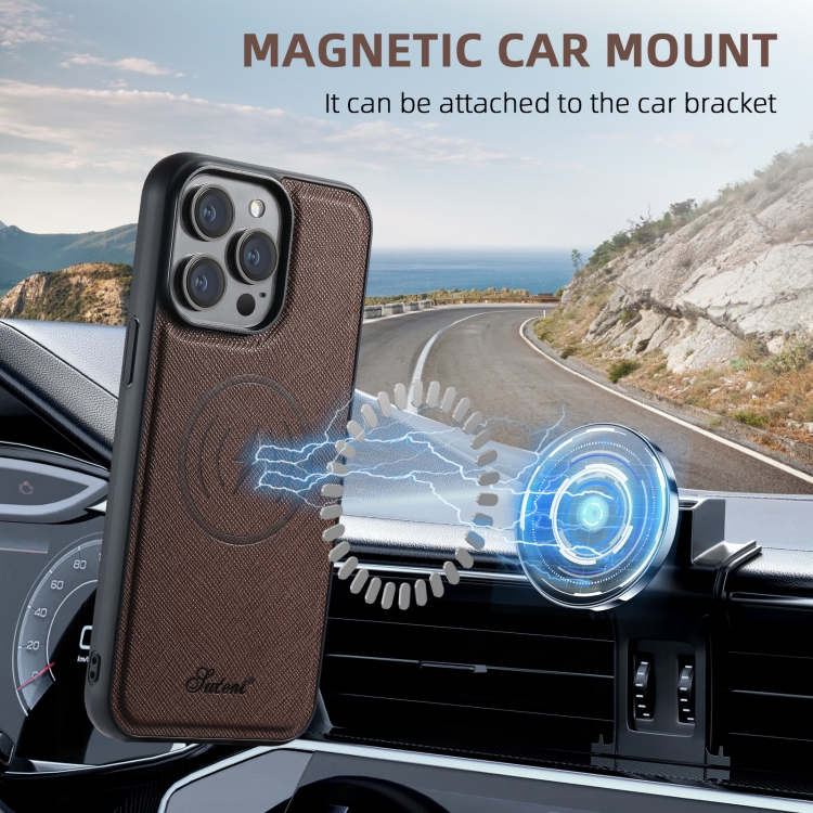 For iPhone 12 Suteni H18 Cross Grain MagSafe Wallet Leather Phone Case(Brown) For iPhone 12 Suteni H18 Cross Grain MagSafe Wallet Leather Phone Case(Brown)